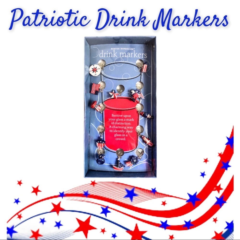 NIP Boston Warehouse Patriotic Americana Drink Markers, Set of 12